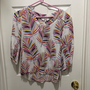 Crosby Multicolor Leaf Print Blouse